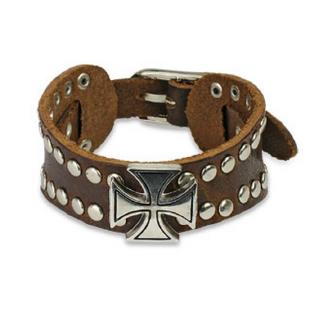 grossiste Bracelet cuir marron avec Croix celtique et Multi goujons Dome