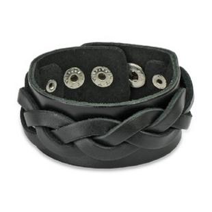 grossiste Bracelet de cuir noir avec de larges bandes de tissu