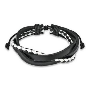 grossiste Bracelet en cuir noir et blanc avec 3 couche enchevêtré