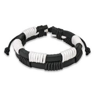 grossiste Bracelet en cuir noir et blanc avec Zig-Zag  