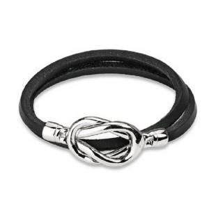 grossiste Bracelet cuir noir avec boucle double Nœud en acier Design Fermeture