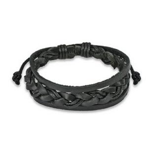grossiste Bracelet de cuir noir avec des chaînes  