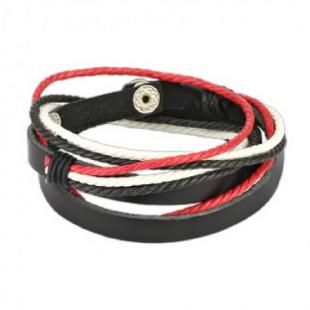 grossiste Bracelet en cuir noir avec double pack rouge noir et blanc  