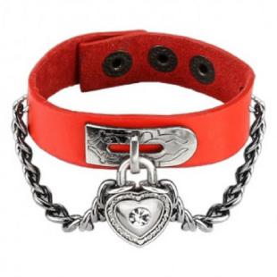 grossiste Bracelet en cuir rouge avec chaîne liée CZ Coeur  