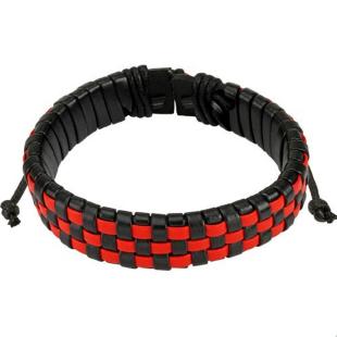 grossiste Bracelet en cuir avec lacets Noir et rouge  