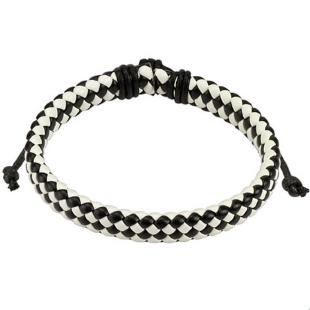 grossiste Bracelet de cuir tressée avec cordon noir et blanc 