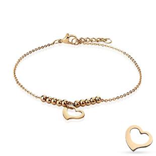 grossiste Chaîne de cheville bracelet cœur et perles couleur or rose  en acier inoxidable 316L 