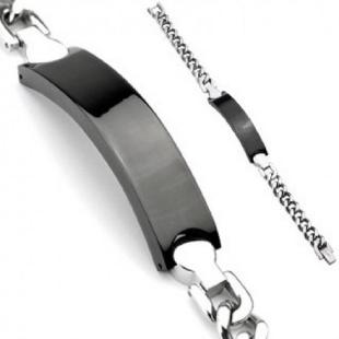grossiste Bracelet Plaque Engravable noir  en acier inoxydable Chaîne