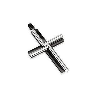 Pendentif croix avec cylindre ovale en acier inoxidable 