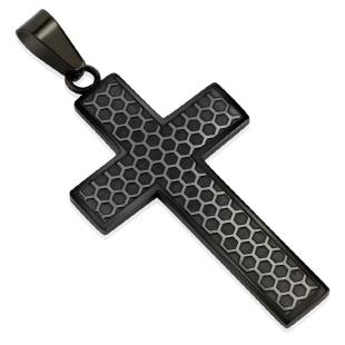 Pendentif croix noir ip - en acier inoxidable 