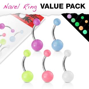 Pack 5 piercing nombril  couleur assortis brille la nuit balls en acier chirurgical 316L