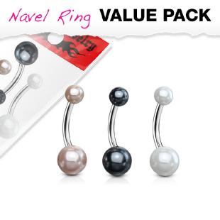Pack 3 piercing nombril  couleur assortis boules perles spacer en acier chirurgical 316L