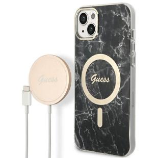 Set Guess coque rigide Marble MagSafe + Chargeur iPhone 14 Plus 6.7 noir/noir