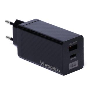 Chargeur GaN Wozinsky 65W avec ports USB, USB C prend en charge QC 3.0 PD noir 