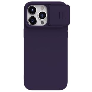 Étui en silicone soyeux Nillkin CamShield pour iPhone 15 Pro Max avec protecteur d'appareil photo - Violet foncé