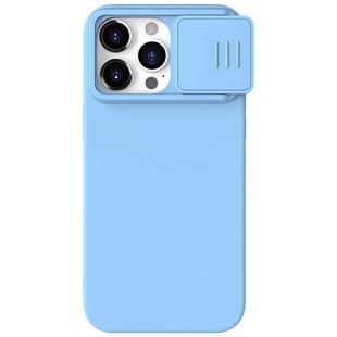 Étui en silicone soyeux Nillkin CamShield pour iPhone 15 Pro Max avec protecteur d'appareil photo - Bleu