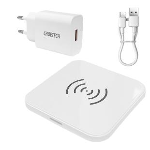 Choetech de chargeur sans fil Qi 10W pour casque noir + chargeur mural EU 18W blanc + câble USB - microUSB 1.2m blanc
