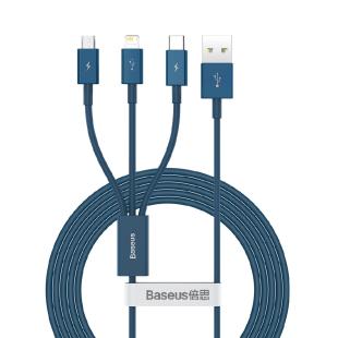 Câble USB Baseus Supérieur 3 en 1 - Lightning / USB Type C / micro USB 3,5 A 1,5 m bleu 