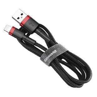Câble Baseus Cafule Cordon nylon durable USB / Lightning  1.5A 2M noir-rouge 