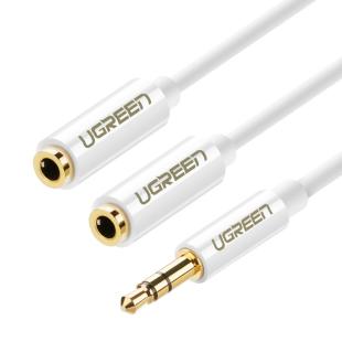 Câble Ugreen câble répartiteur casque mini jack 3,5 mm - 2 x mini jack 3,5 mm 20cm blanc 