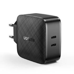 Chargeur mural Ugreen 2x USB Type C 66W Power Delivery 3.0 Charge rapide 4.0+ noir 