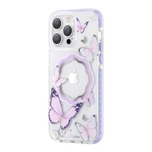 Coque magnétique Kingxbar Butterfly Series pour iPhone 14 Plus Coque MagSafe avec papillons Violet