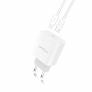 Dudao chargeur mural ue USB Type C alimentation 18 W + USB Type C/ câble de données de charge Lightning blanc