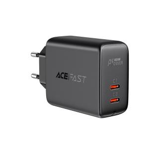 Chargeur Acefast 2x USB Type C 40W, PPS, PD, QC 3.0, AFC, FCP noir 