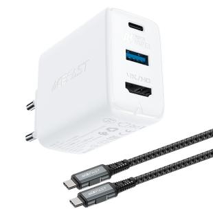 Chargeur Acefast 2en1 GaN 65W USB Type C / USB, adaptateur adaptateur HDMI 4K @ 60Hz blanc 