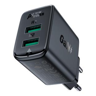 Chargeur Acefast 2x USB 18W QC 3.0, AFC, FCP noir