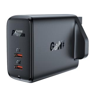 Chargeur Acefast GaN 2x USB Type C 50W, Power Delivery, PPS, Q3 3.0, AFC, FCP noir 