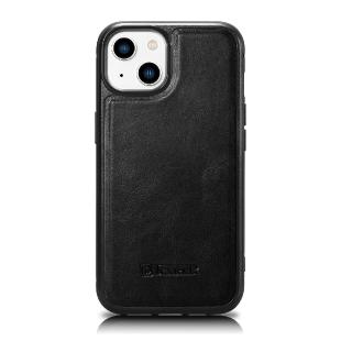 iCarer Leather Oil Wax Étui en cuir véritable pour iPhone 14 (compatible MagSafe) Noir  