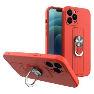 Coque en silicone avec prise pour les doigts et support pour iPhone 12 mini rouge