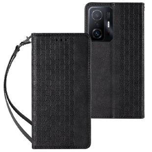 Étui à sangle aimantée pour Xiaomi Redmi Note 11 pochette portefeuille + mini lanière pendentif noir