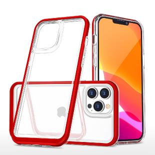 Coque transparente 3en1 pour iPhone 14 Pro Max en silicone avec cadre rouge