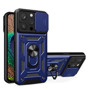 Coque Hybrid Armor Camshield pour iPhone 14 Pro Max coque blindée avec cache caméra bleu