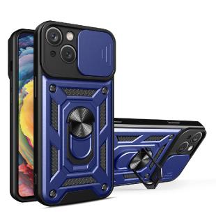 Coque pour iPhone 15 Hybrid Armor Camshield avec support et cache appareil photo - Bleu