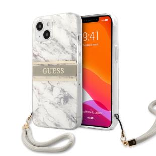 Guess Coque pour iphone 13 Mini - Avec Sangle - Marble Grey - Gris