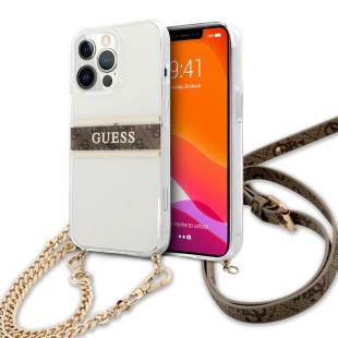 Guess Coque pour iphone 13 Pro - 4G Gold Stripe - Crossbody - Transparent