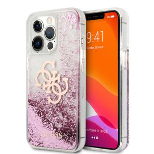 Guess Coque pour iphone 13 Pro - Big 4G Logo - Pink Liquid Glitter - Transparent