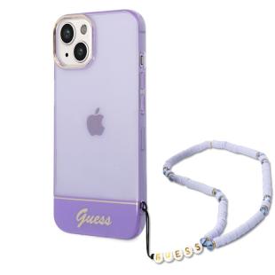 Guess coque arrière rigide pour iPhone 14 Plus - Translucide - avec sangle - Violet
