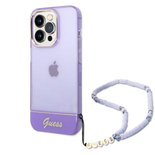 Guess coque arrière rigide pour iPhone 14 Pro - Translucide - avec sangle - Violet