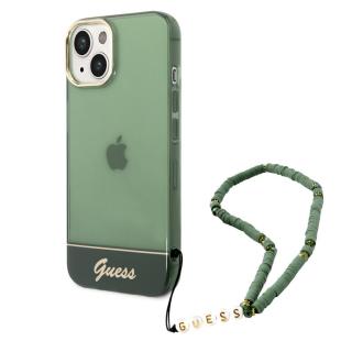 Guess coque arrière rigide pour iPhone 14 Plus - Translucide - avec sangle - Vert