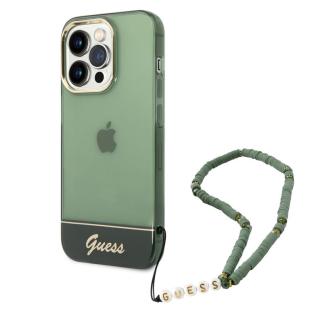 Guess coque arrière rigide pour iPhone 14 Pro - Translucide - avec sangle - Vert