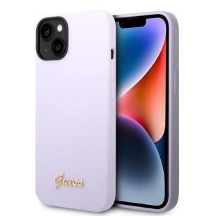 Guess coque en silicone pour iPhone 14 Plus - Metal logo - Violet