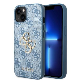 Guess Coque arrière rigide pour iPhone 14 Plus - Collection 4G - Big Metal Logo - Bleu