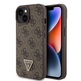 Guess Coque arrière pour iPhone 15 - Collection 4G Triangle - Strass - Marron