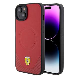 Ferrari Coque arrière pour iPhone 15 - Magsafe - Carbon - Rouge