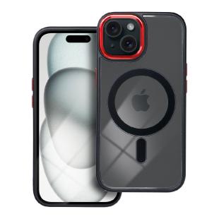 Coque par bordure de couleur compatible avec MagSafe pour iPhone 15 noir rouge