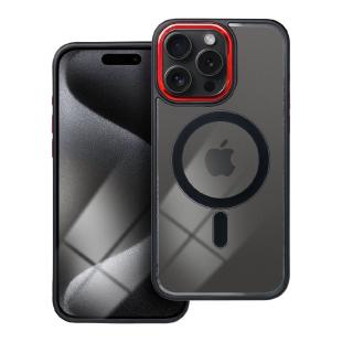 Coque par bordure de couleur compatible avec MagSafe pour iPhone 15 PRO MAX noir rouge